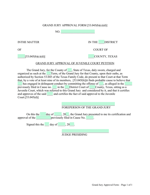 Grand Jury Approval Form screenshot