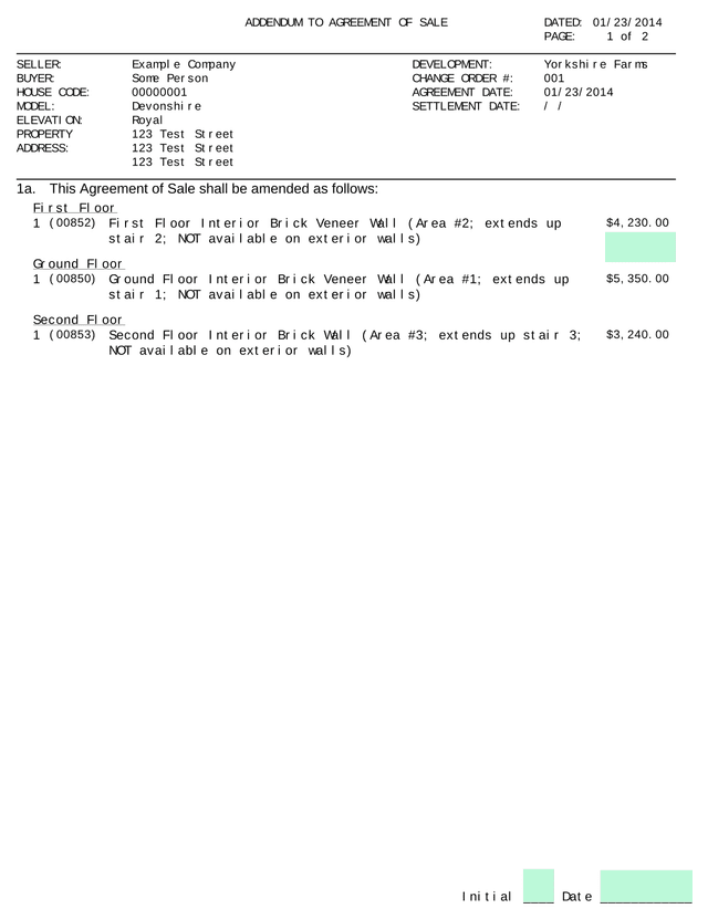 Addendum To Agreement Of Sale screenshot