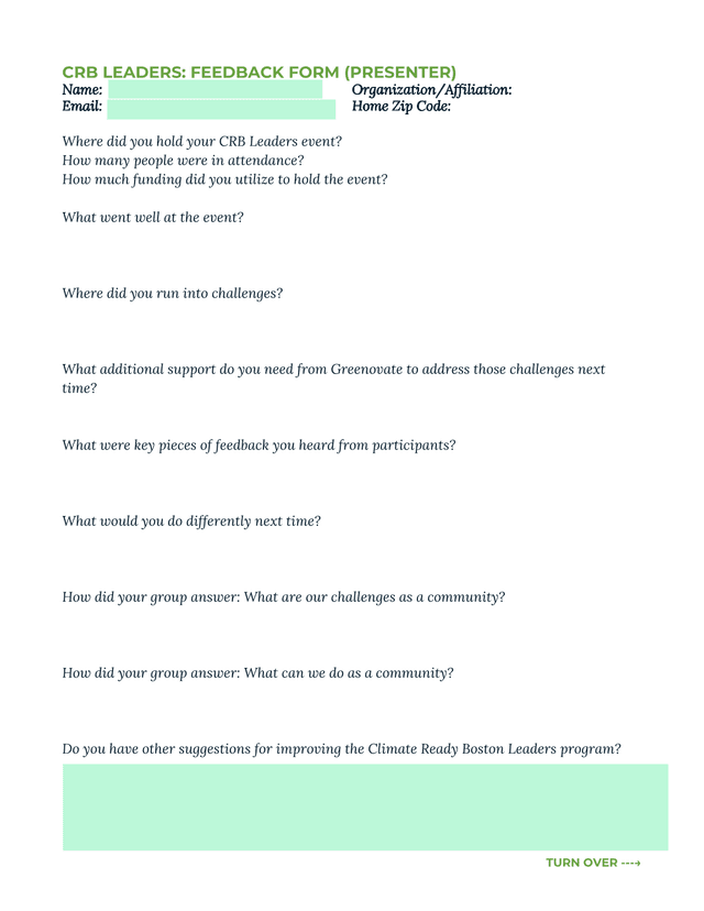 CRB Leaders Feedback Form (Presenter) screenshot