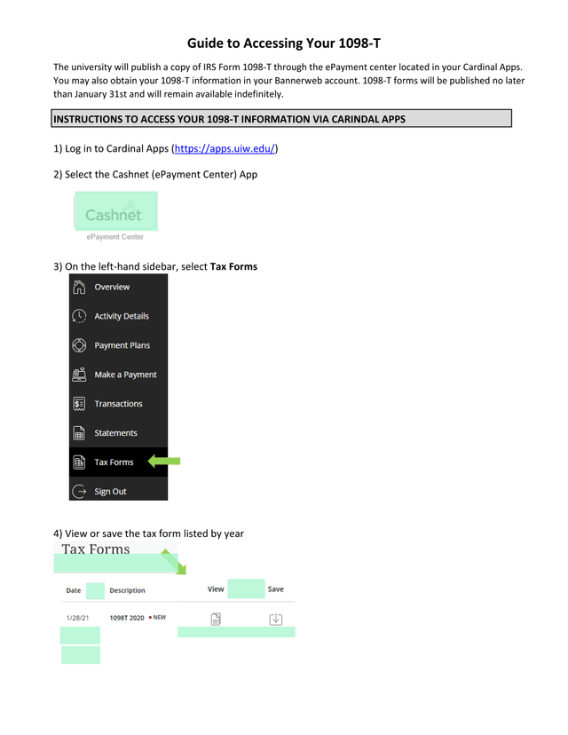 Guide To Accessing Your 1098 T screenshot