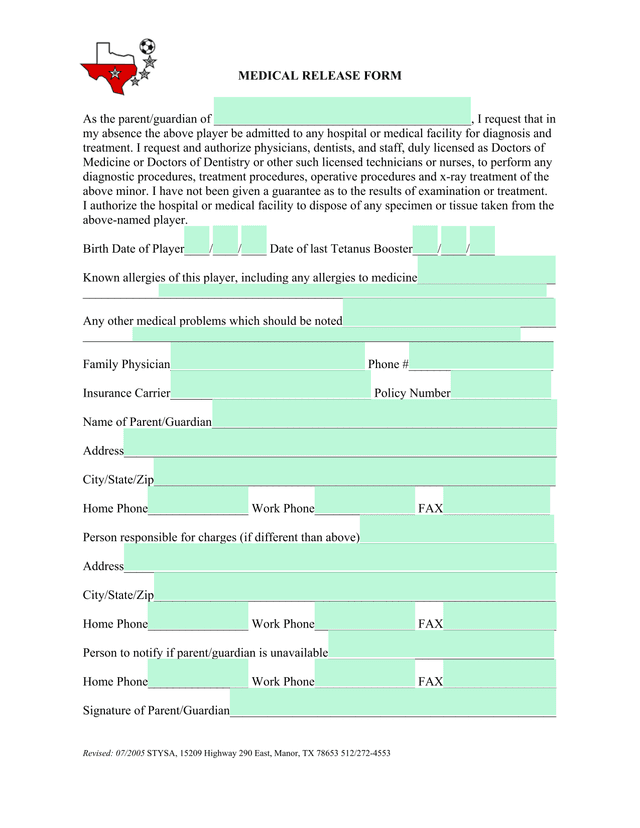 MEDICAL RELEASE FORM screenshot