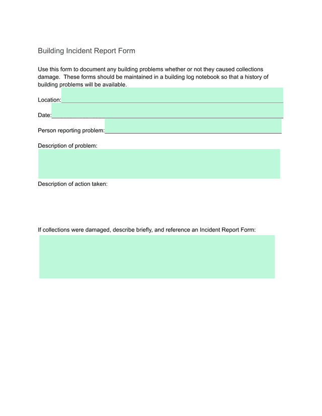 Building Incident Report Form screenshot