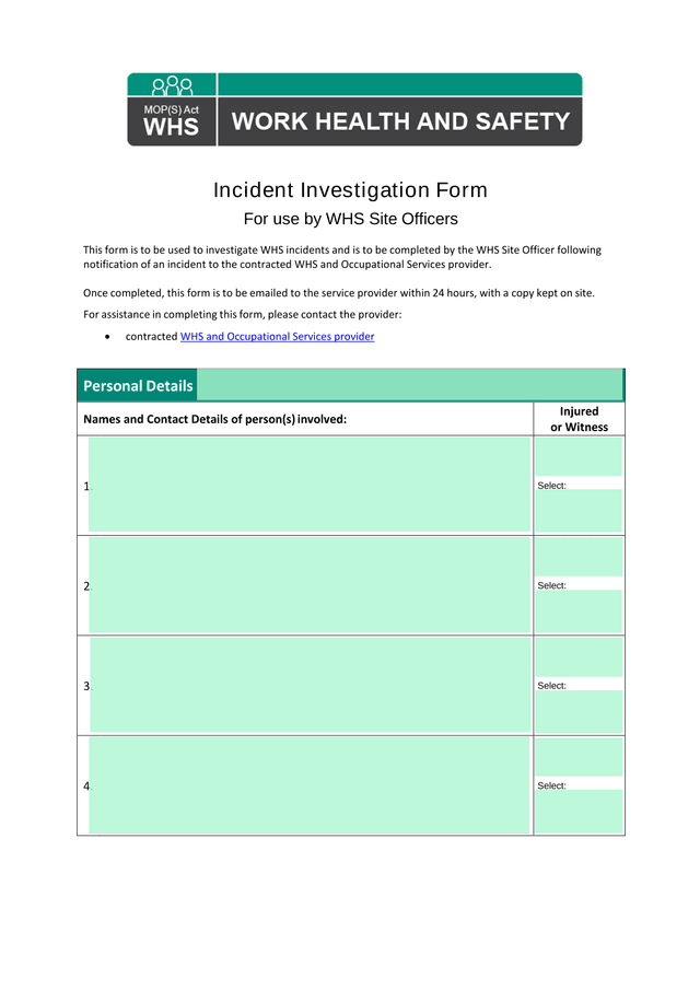 Incident Investigation Form screenshot
