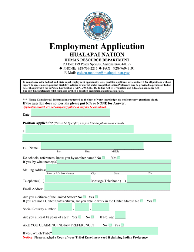 Employment Application screenshot