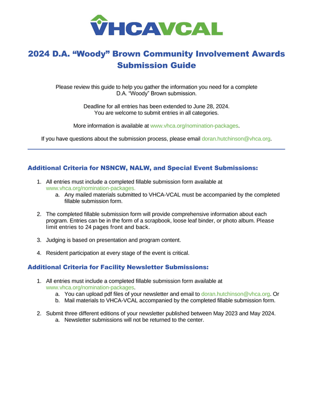 2024 D.A. Woody Brown Community Involvement Awards Submission Guide screenshot