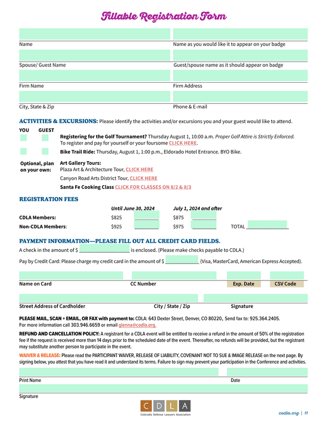 CDLA Event Registration Form screenshot
