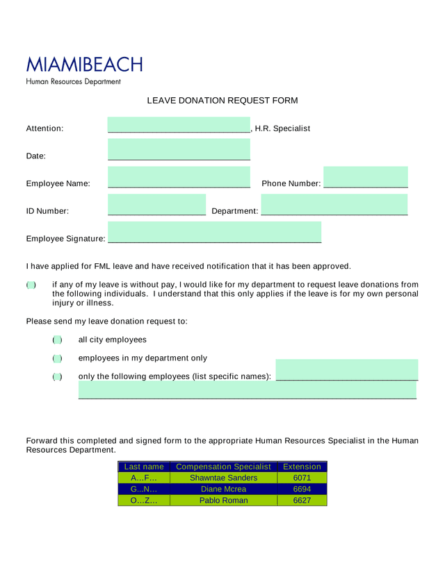 Leave Donation Request Form screenshot