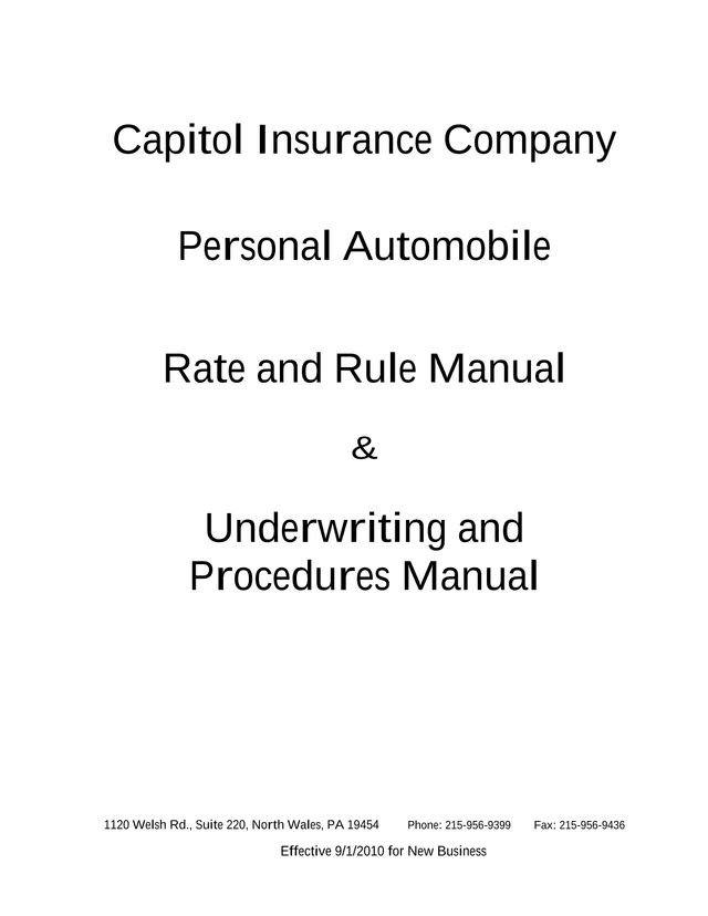 Personal Automobile Rate And Rule Manual And Underwriting And Procedures Manual screenshot
