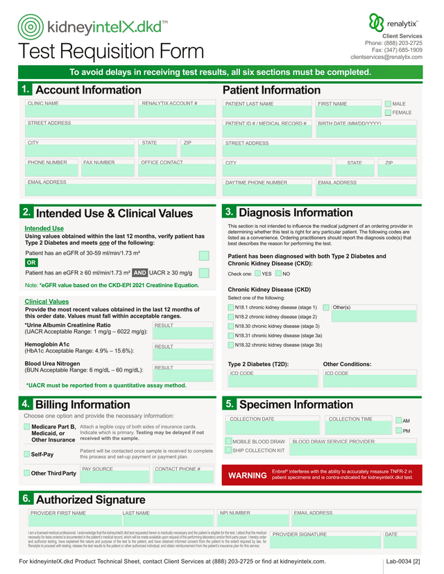 Test Requisition Form screenshot