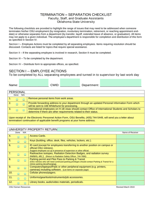 TERMINATION  SEPARATION CHECKLIST screenshot