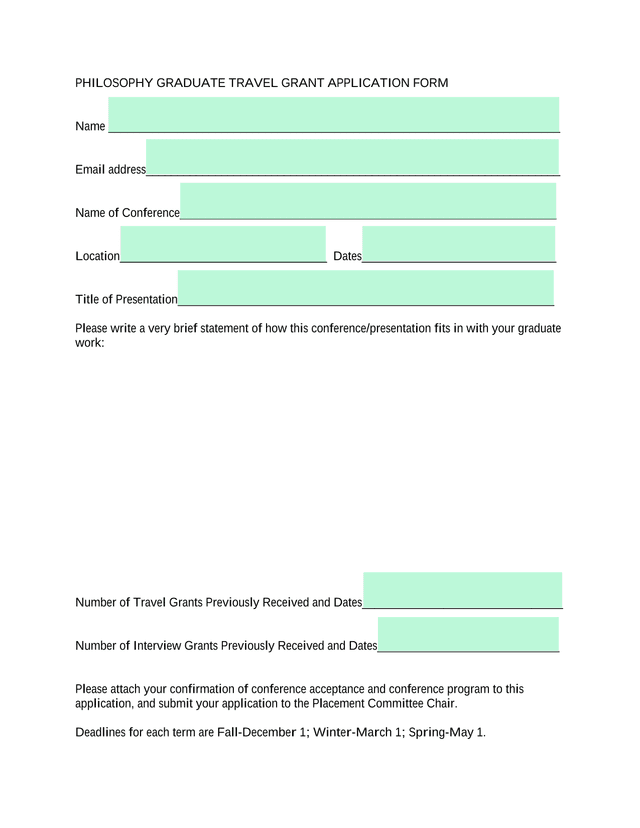 PHILOSOPHY GRADUATE TRAVEL GRANT APPLICATION FORM screenshot