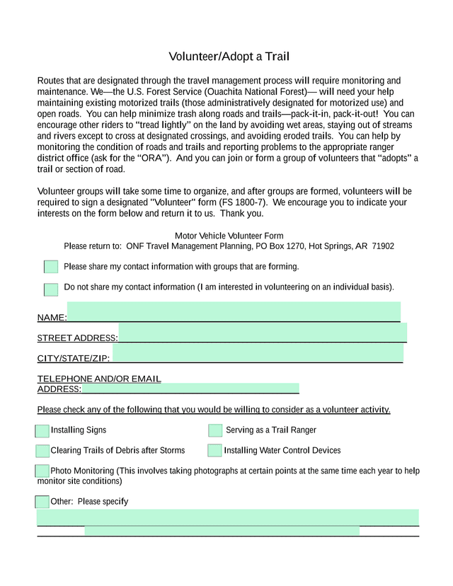 Motor Vehicle Volunteer Form screenshot