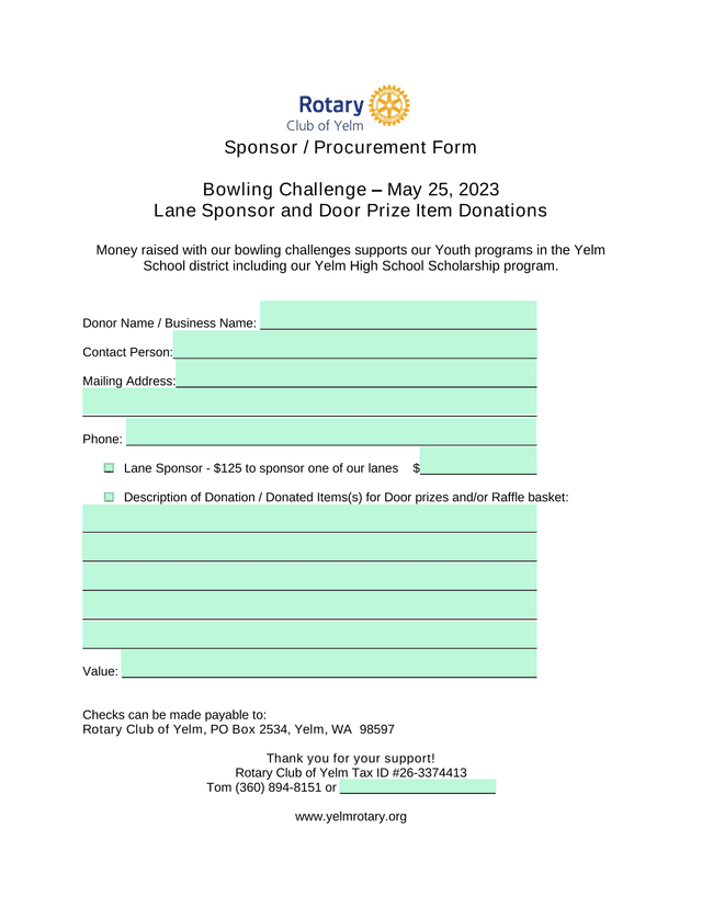 Sponsor  Procurement Form screenshot