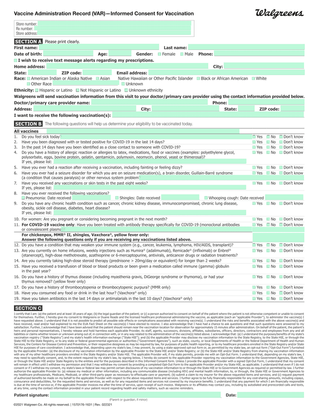 Vaccine Administration Record (VAR)Informed Consent For Vaccination screenshot