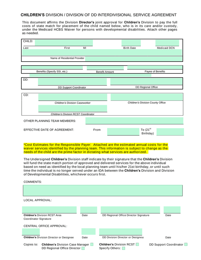 ChildrenS Division  Division Of DD Interdivisional Service Agreement screenshot