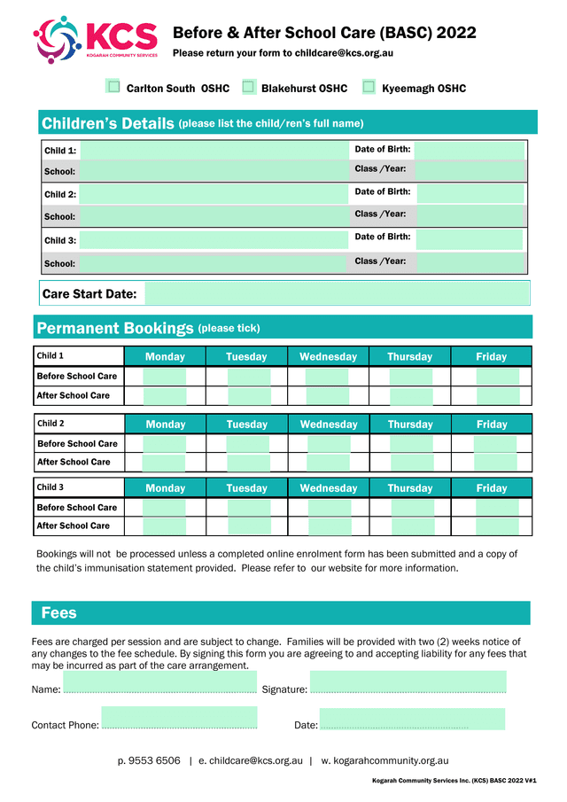 Kogarah Community Services Inc. (KCS) BASC 2022 V1 Before  After School Care (BASC) screenshot