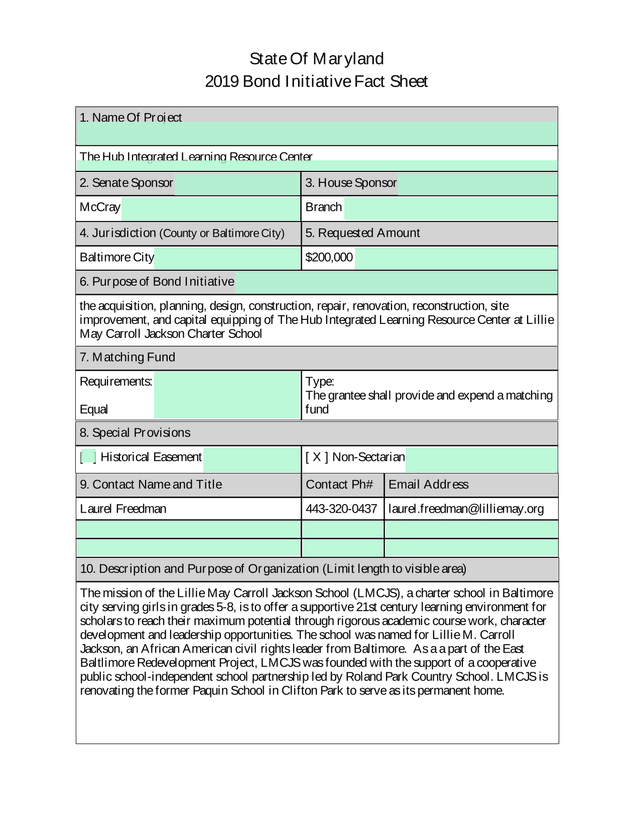 2019 Bond Initiative Fact Sheet screenshot