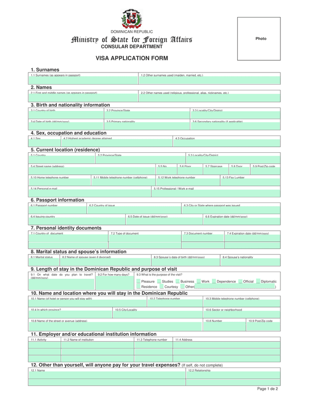 VISA APPLICATION FORM screenshot