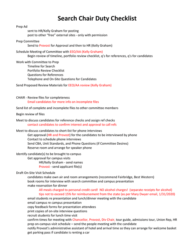 Search Chair Duty Checklist screenshot