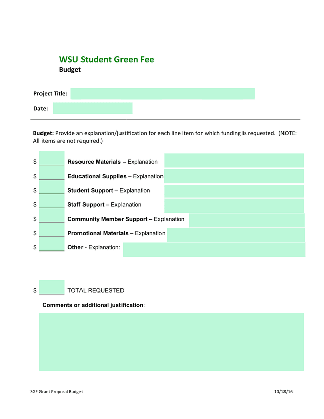 WSU Student Green Fee Budget screenshot