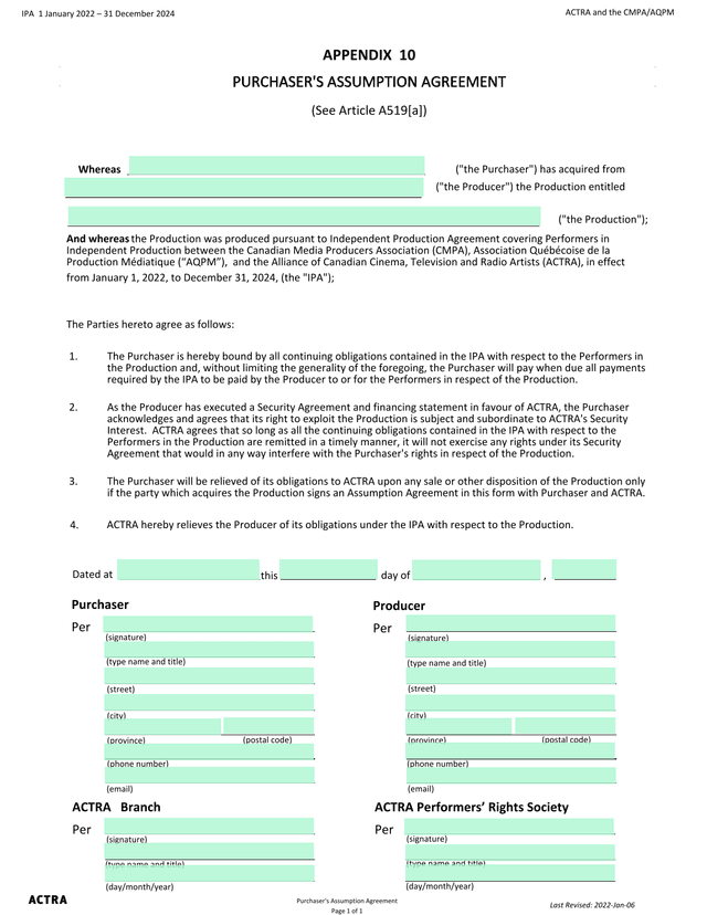 PURCHASERS ASSUMPTION AGREEMENT screenshot