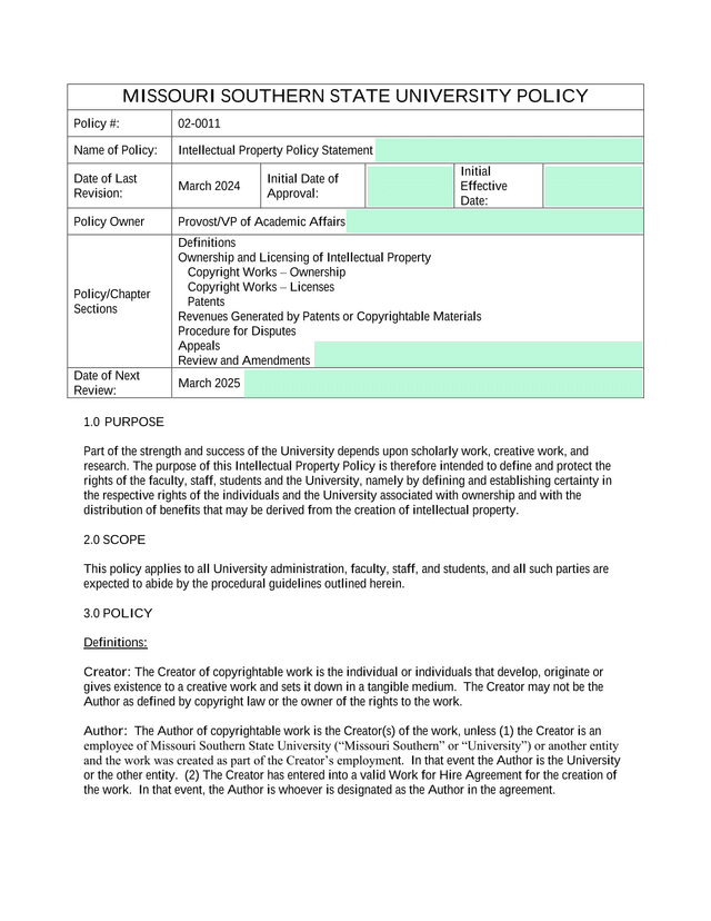 Intellectual Property Policy Statement screenshot