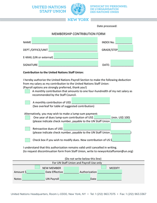 MEMBERSHIP CONTRIBUTION FORM screenshot
