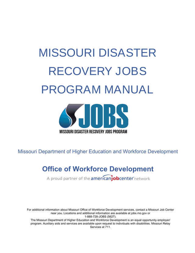 Missouri Disaster Recovery Jobs Program Manual screenshot