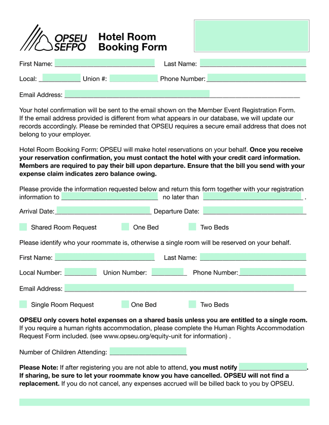 Hotel Room Booking Form screenshot
