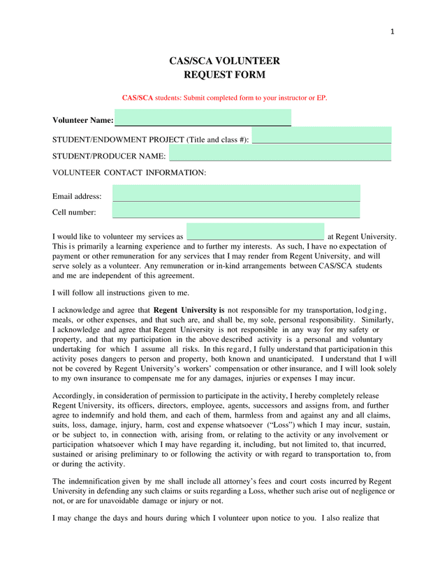 CASSCA VOLUNTEER REQUEST FORM screenshot