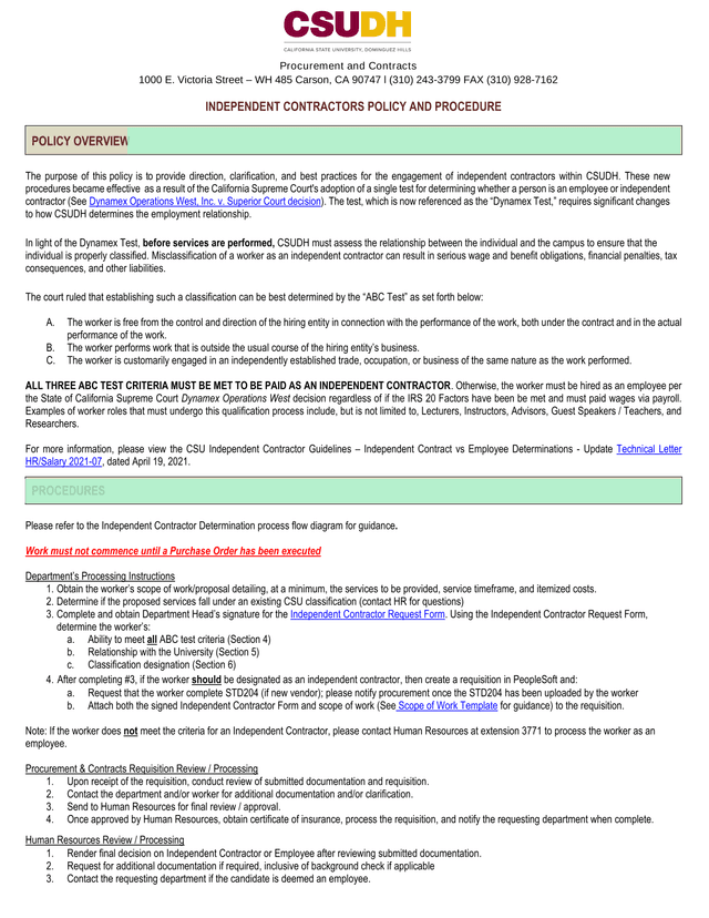 Independent Contractors Policy And Procedure screenshot