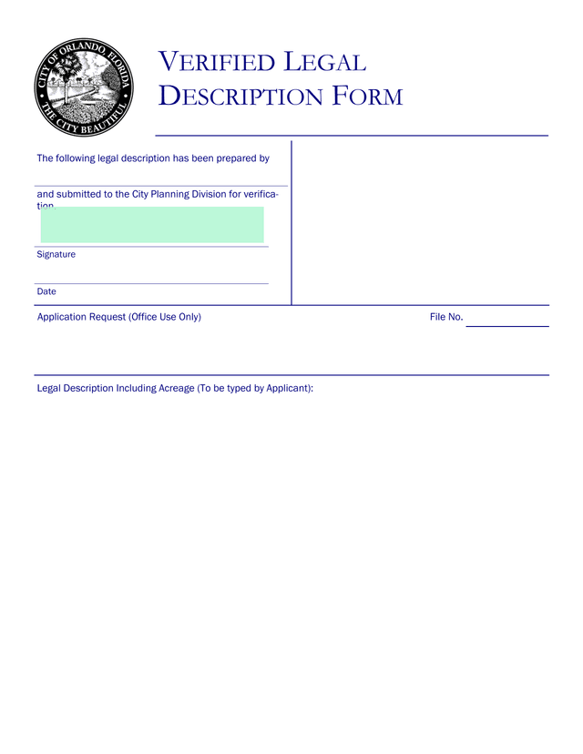 Verified Legal Description Form screenshot