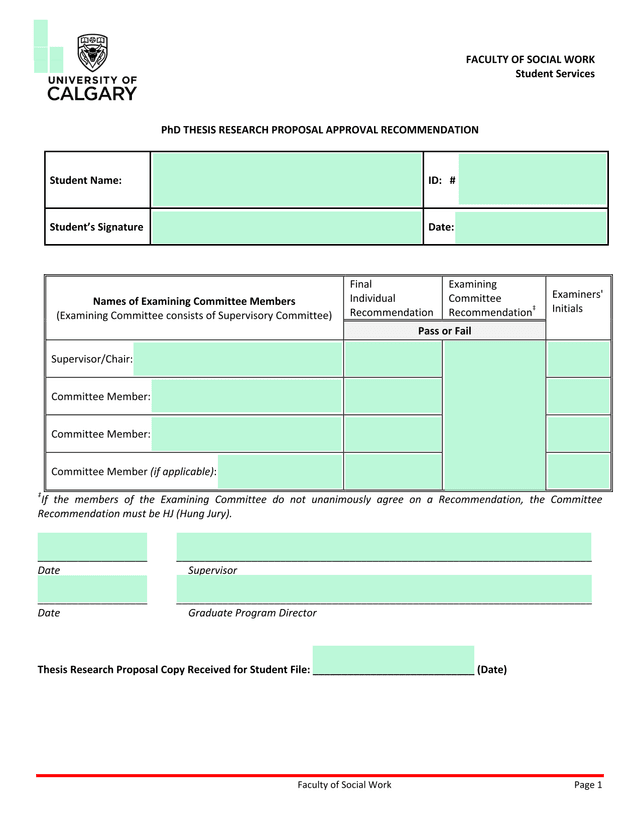 PhD Thesis Research Proposal Approval Recommendation screenshot