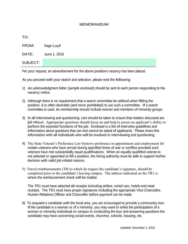 Hiring And Interview Memorandum screenshot