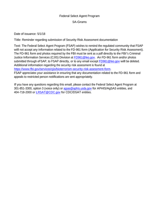 SA Grams Reminder Regarding Submission Of Security Risk Assessment Documentation screenshot