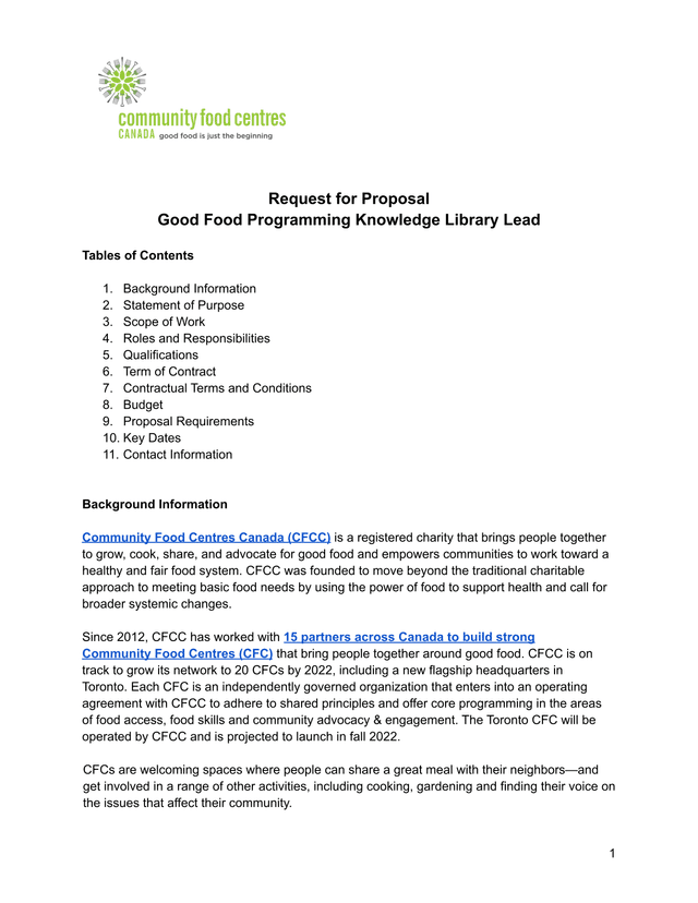Request For Proposal Good Food Programming Knowledge Library Lead screenshot