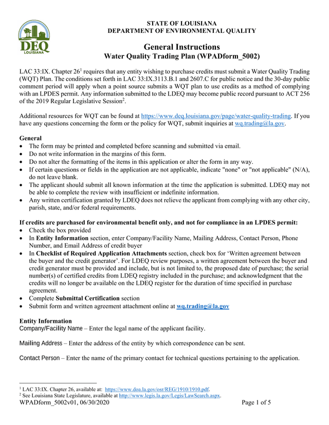 Water Quality Trading Plan (WPADform 5002) screenshot