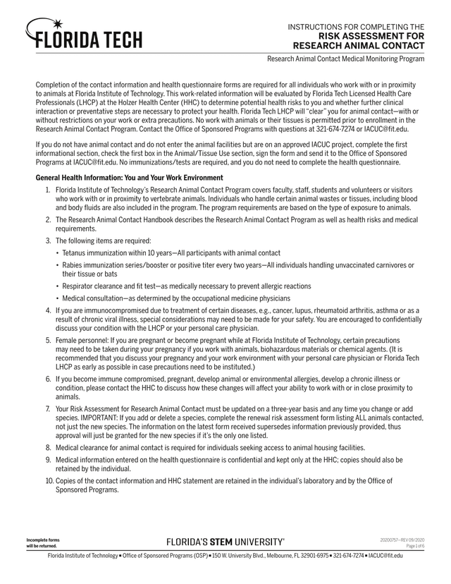 Risk Assessment For Research Animal Contact screenshot