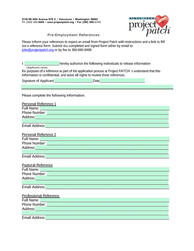Pre Employment References screenshot