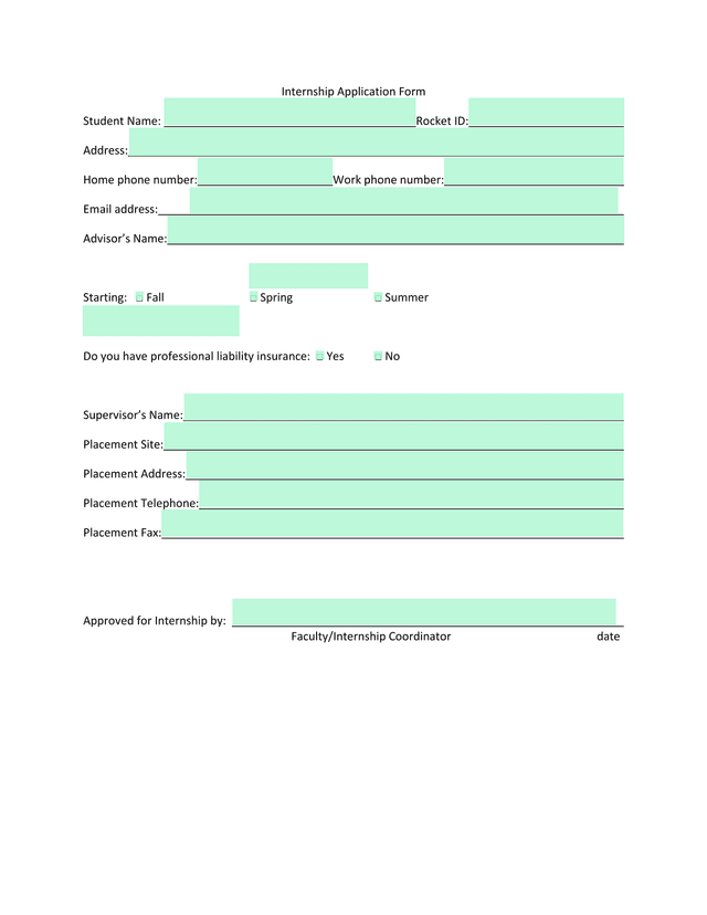 Internship Application Form screenshot