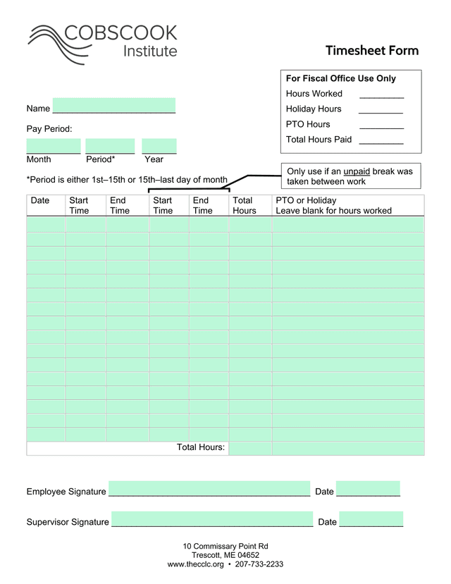 Timesheet Form screenshot
