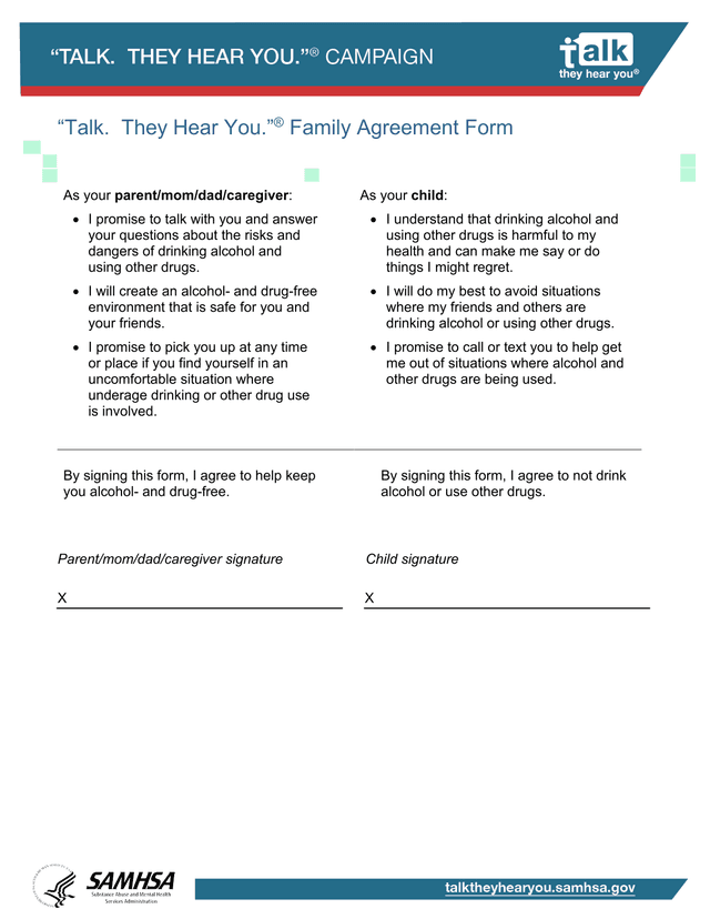 Talk. They Hear You. Family Agreement Form screenshot