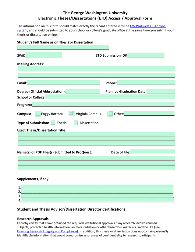 Electronic ThesesDissertations (ETD) Access  Approval Form screenshot