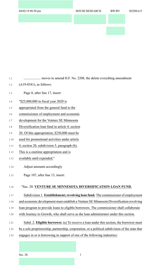 Venture SE Minnesota Diversification Loan Fund Amendment screenshot