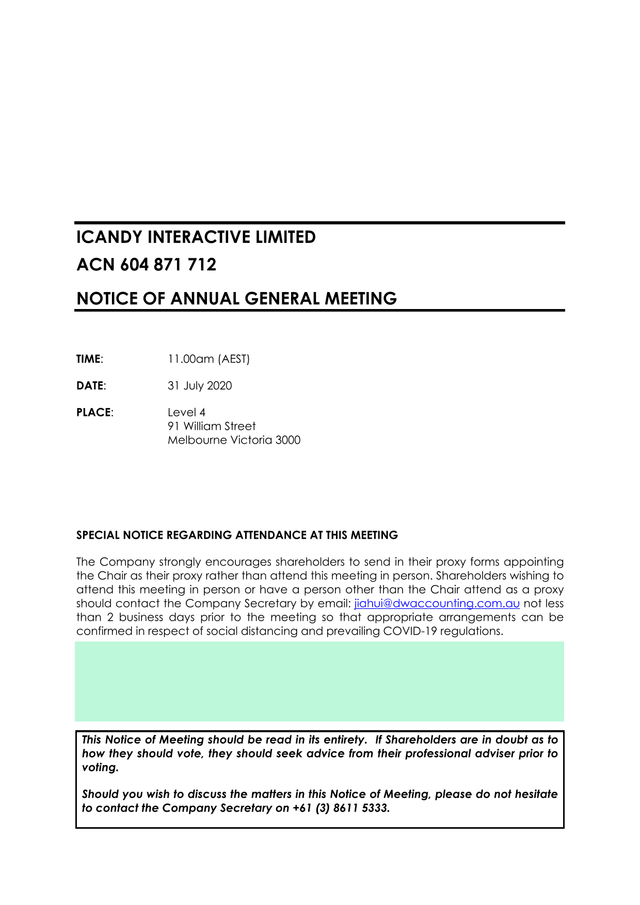 ICANDY INTERACTIVE LIMITED   Notice Of Annual General Meeting screenshot