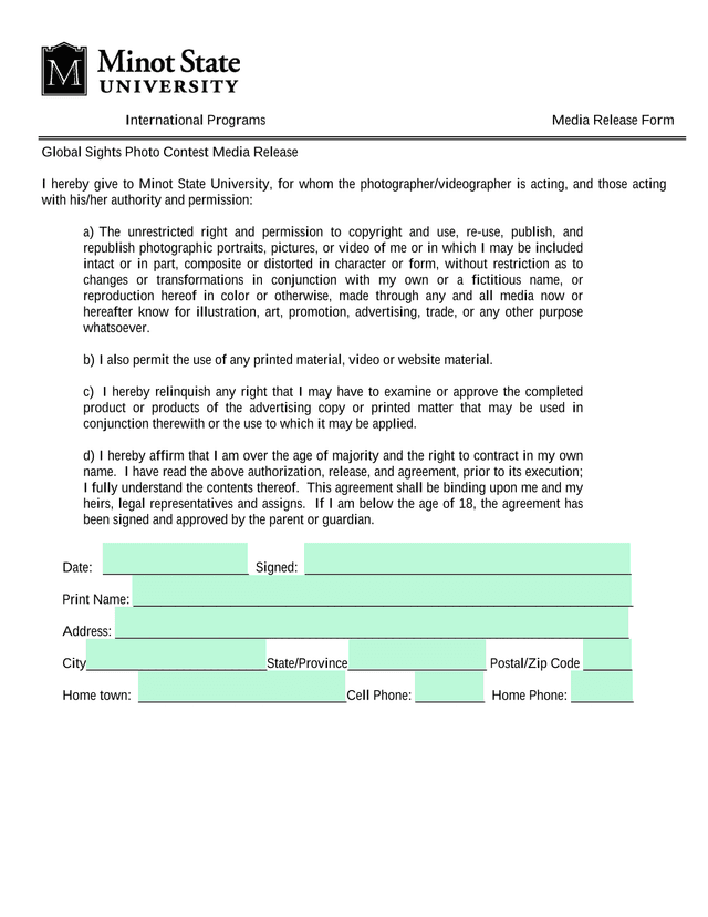 Media Release Form screenshot