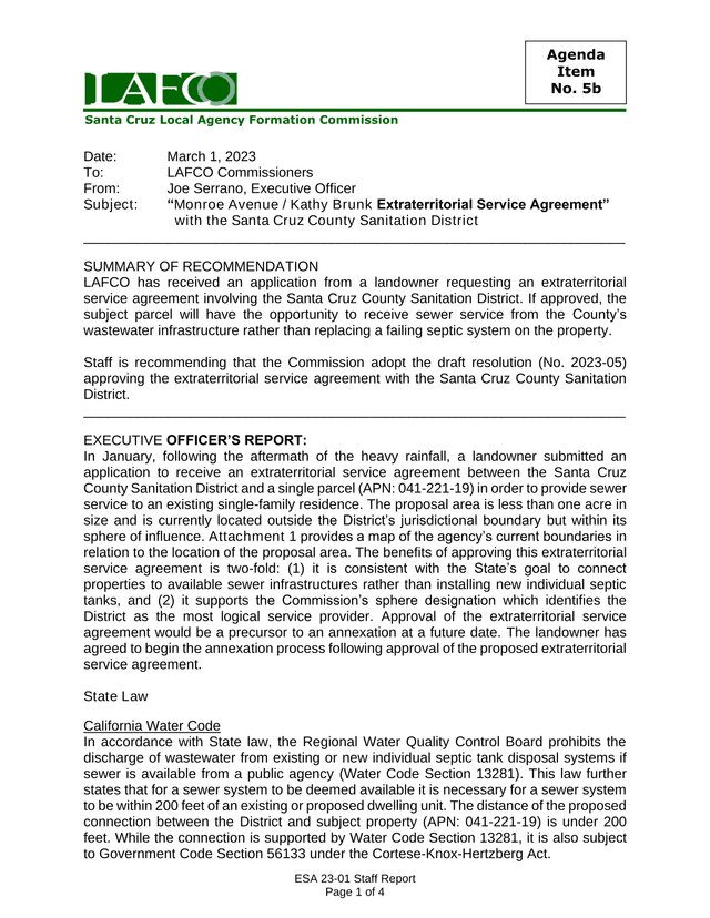 Monroe Avenue  Kathy Brunk Extraterritorial Service Agreement screenshot
