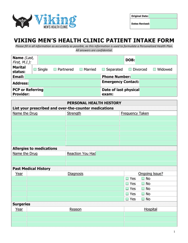 VIKING MENS HEALTH CLINIC PATIENT INTAKE FORM screenshot