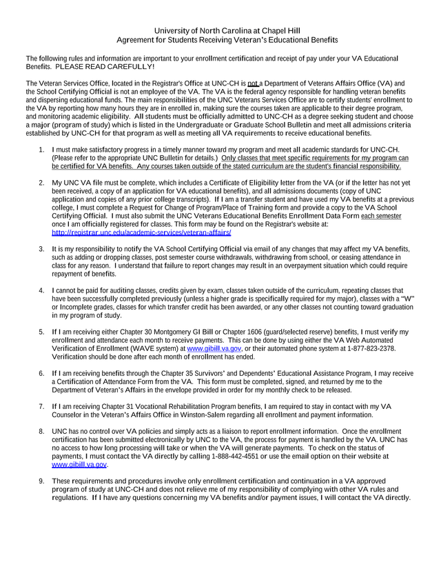 Agreement For Students Receiving VeteranS Educational Benefits screenshot