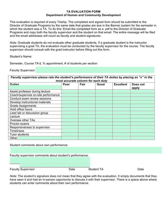 TA Evaluation Form screenshot